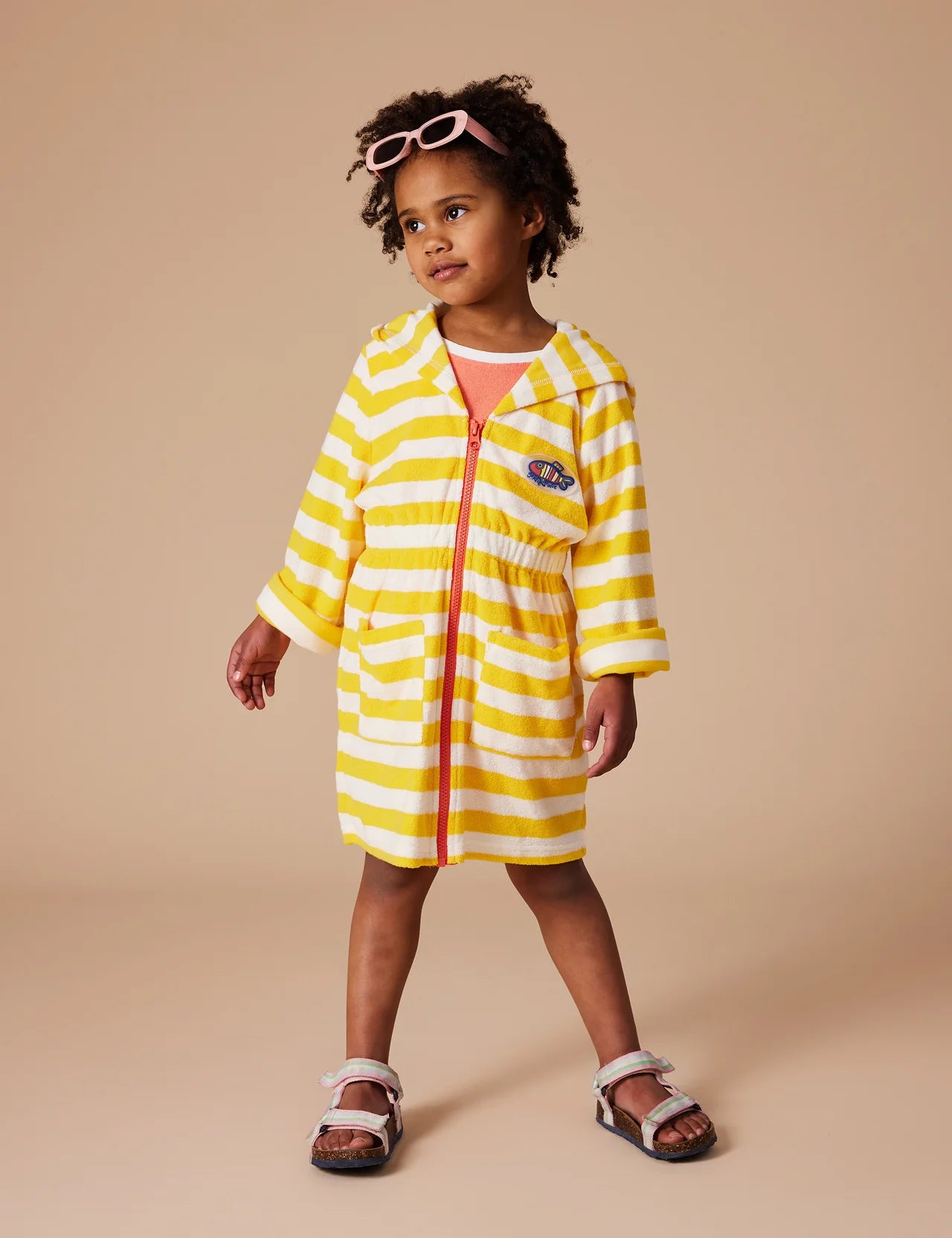 Little Fishy Terry Towelling Cover Up - Lemon Stripe