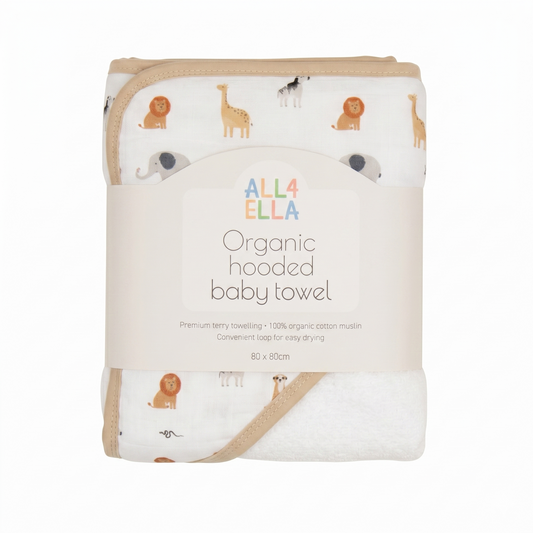 Organic Cotton Hooded Towel - Wild Animals
