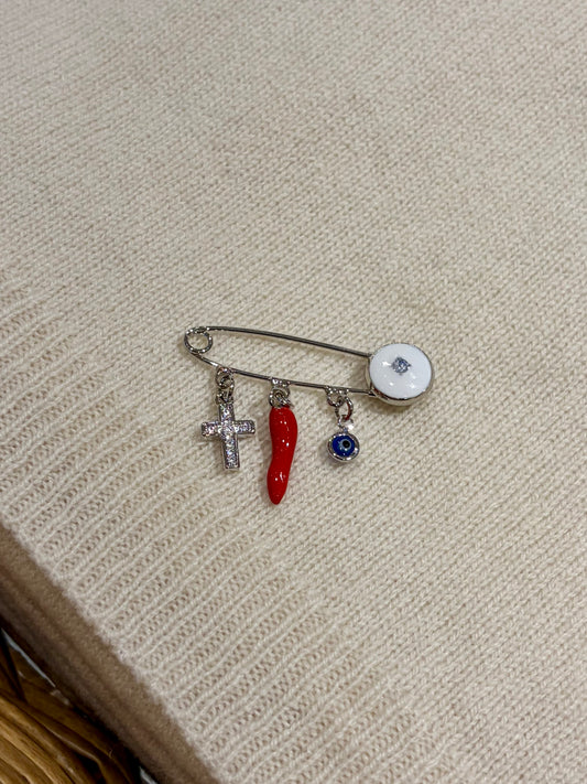 Baby Protection Cornicello Silver Cross Pin