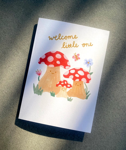 ‘Welcome Little One’ Mushroom Card