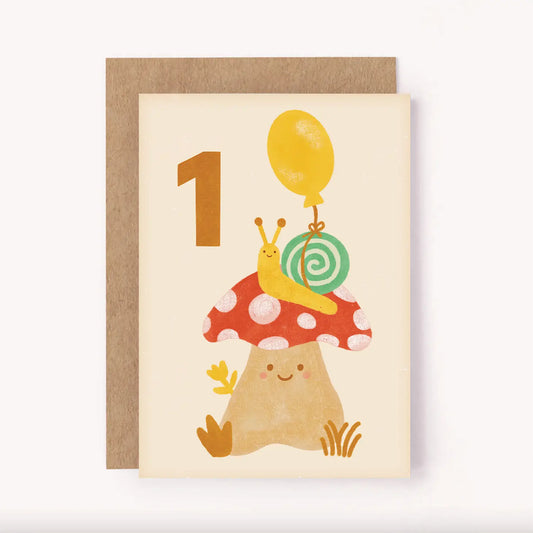 1st Birthday Mushroom Snail Card