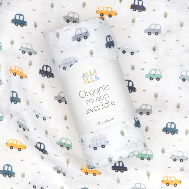 Organic Cotton Muslin Swaddle - Beep Beep
