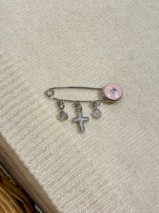 Baby Protection Pink/Silver Cross Pin