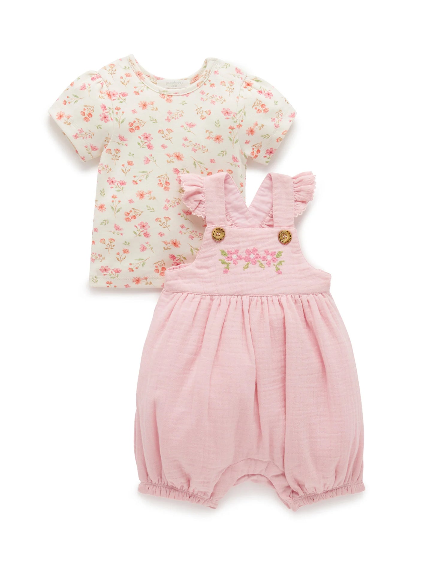 Seaside Embroidered Overall Set