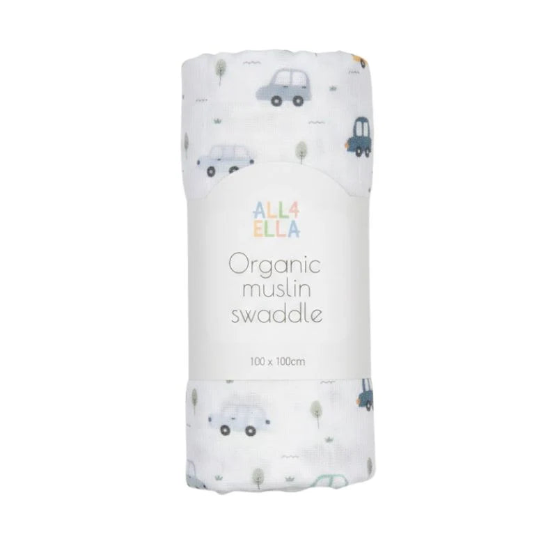 Organic Cotton Muslin Swaddle - Beep Beep