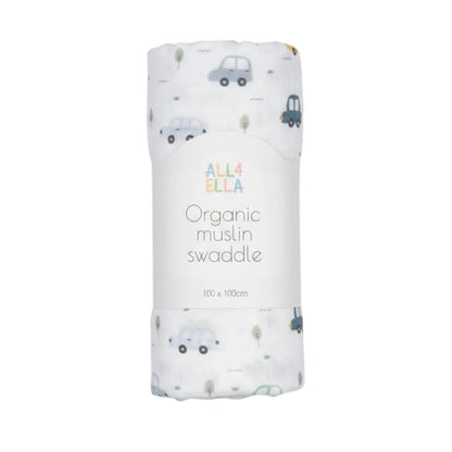 Organic Cotton Muslin Swaddle - Beep Beep