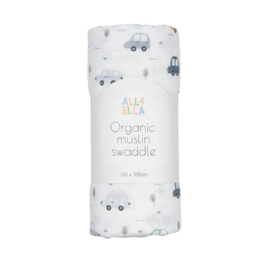 Organic Cotton Muslin Swaddle - Beep Beep