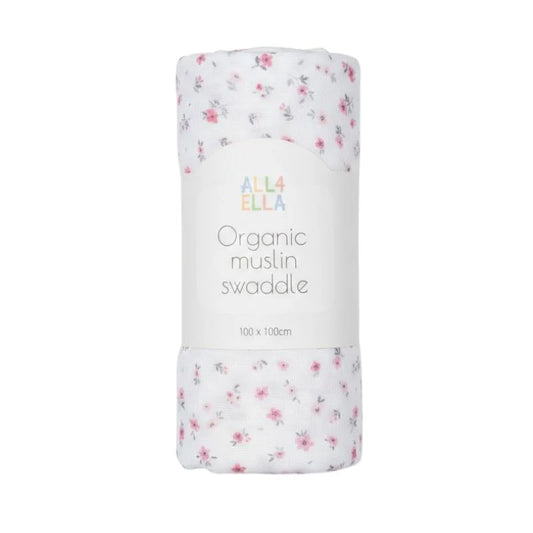 Organic Cotton Muslin Swaddle - Pink Petals