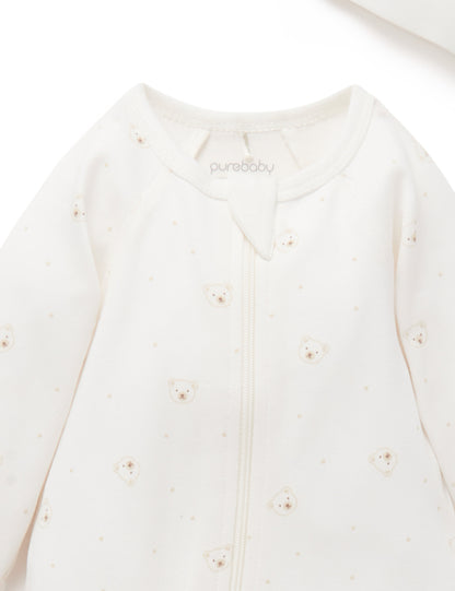 Premmie Zip Growsuit & Beanie Set - Vanilla Bear