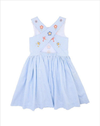 Songbird Stripe Embroidered Cross Back Dress