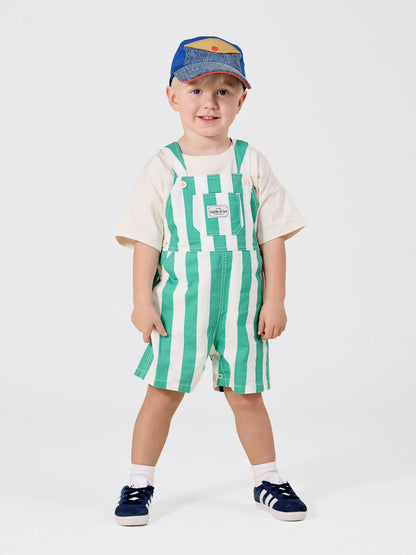 Happy Stripe Green & White Button Burton Overall