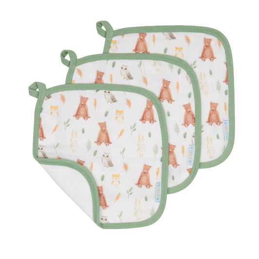 Organic Cotton Wash Cloths 3pk - Forest Friends