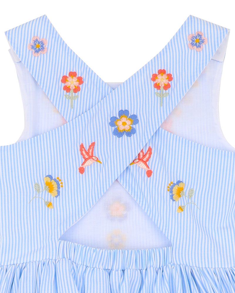 Songbird Stripe Embroidered Cross Back Dress