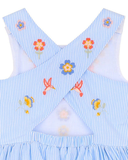 Songbird Stripe Embroidered Cross Back Dress