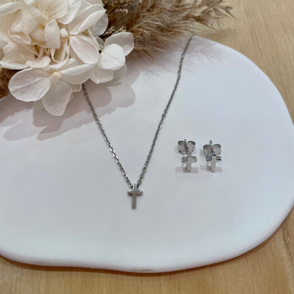 Mini Cross Earrings - Silver