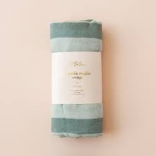 Organic Muslin Wrap Swaddle Box Set 2pk - Sage Stripe / Sage Check Organic