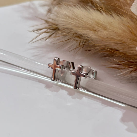 Mini Cross Earrings - Silver