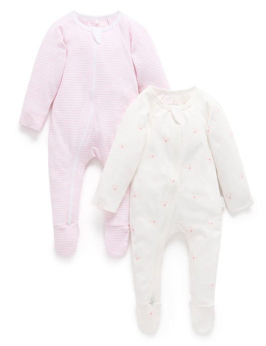 Zip Growsuit 2pk - Pink Bears