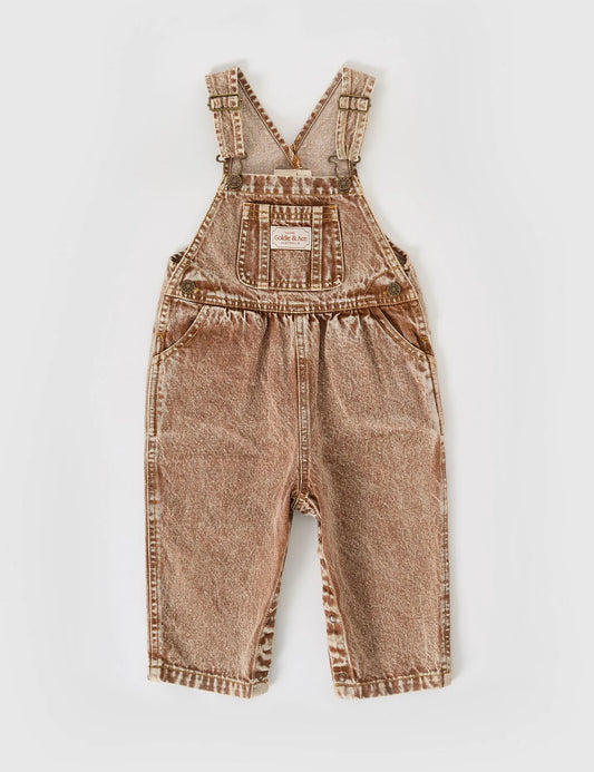 Austin Vintage Washed Denim Overalls Brown