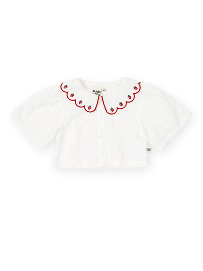 Scallop Collar Strawberry Cropped Blouse