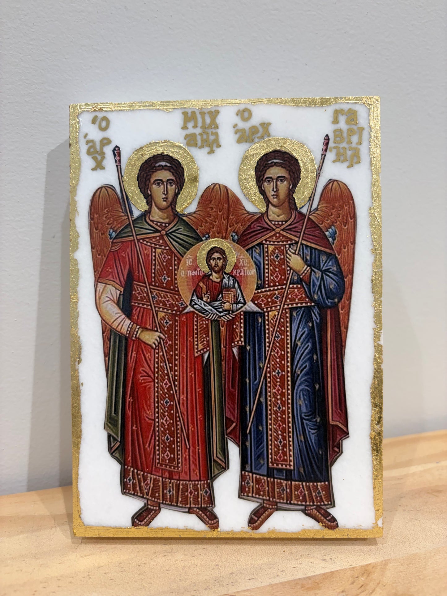 Archangels Michael and Gabriel - White Marble