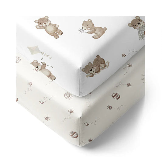 Fitted Cot Sheets 2pk - Cuddly Bear