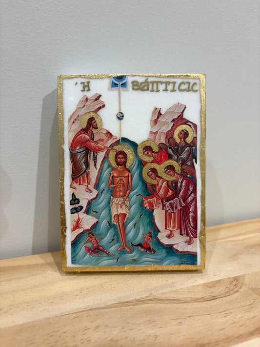 Baptism of Christ, Theophania Icon v2 - White Marble
