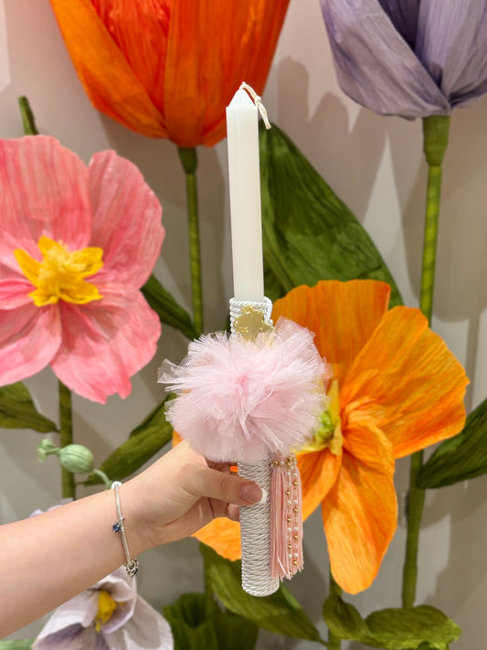 Pink & White Ballerina Greek Easter Candle/Lambatha