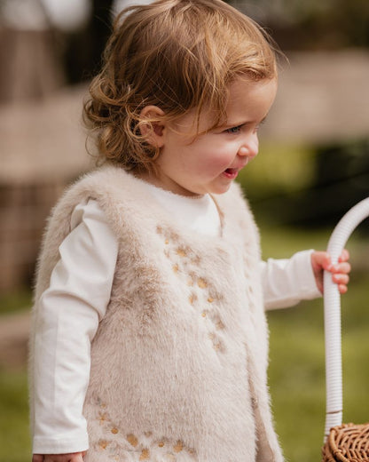 Winnie Embroidered Floral Faux Fur Vest - 4Y