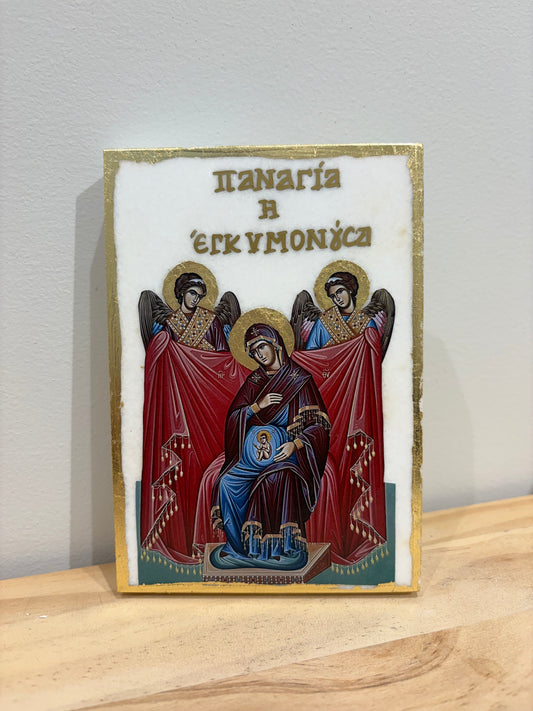 Pregnant Theotokos - White Marble
