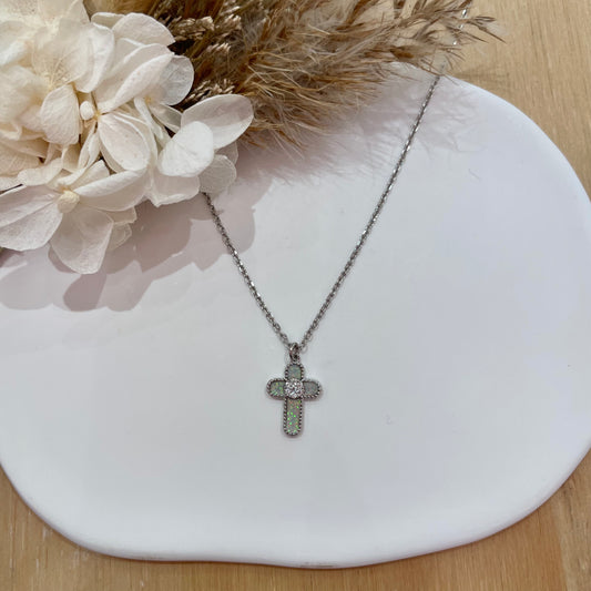 White Opalite Cross Necklace