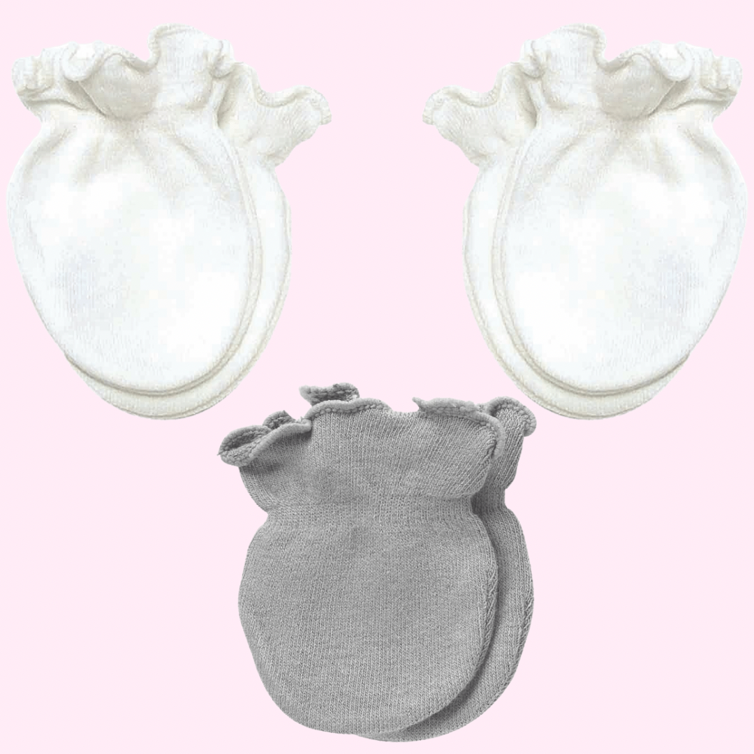 Preemie Mittens 3 Pack - White/Grey