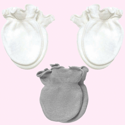 Preemie Mittens 3pk - White/Grey