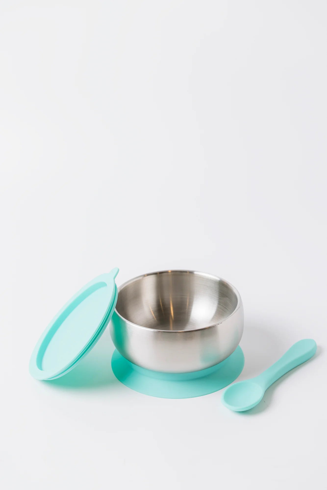 18/8 Stainless Steel Feeding Bowl with Silicone Suction Base, Lid & Spoon - Mint