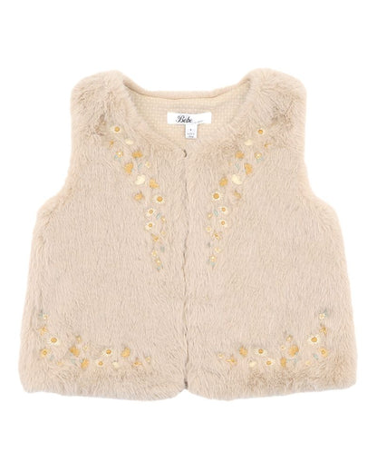 Winnie Embroidered Floral Faux Fur Vest - 4Y