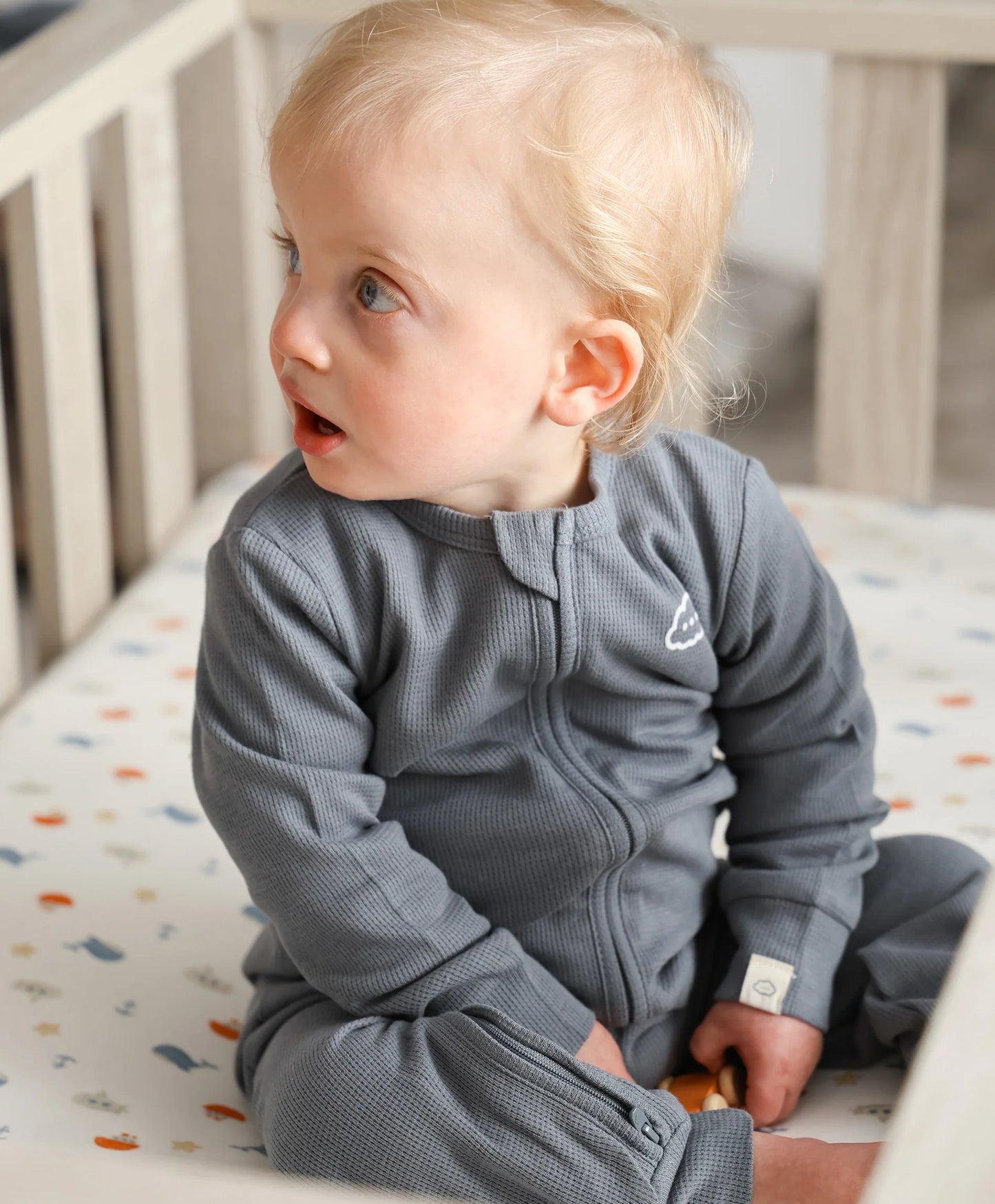 Organic Cotton Waffle Growsuit - Charcoal Blue