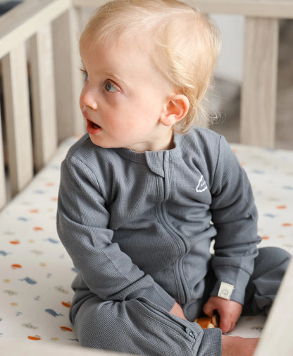 Organic Cotton Waffle Growsuit - Charcoal Blue