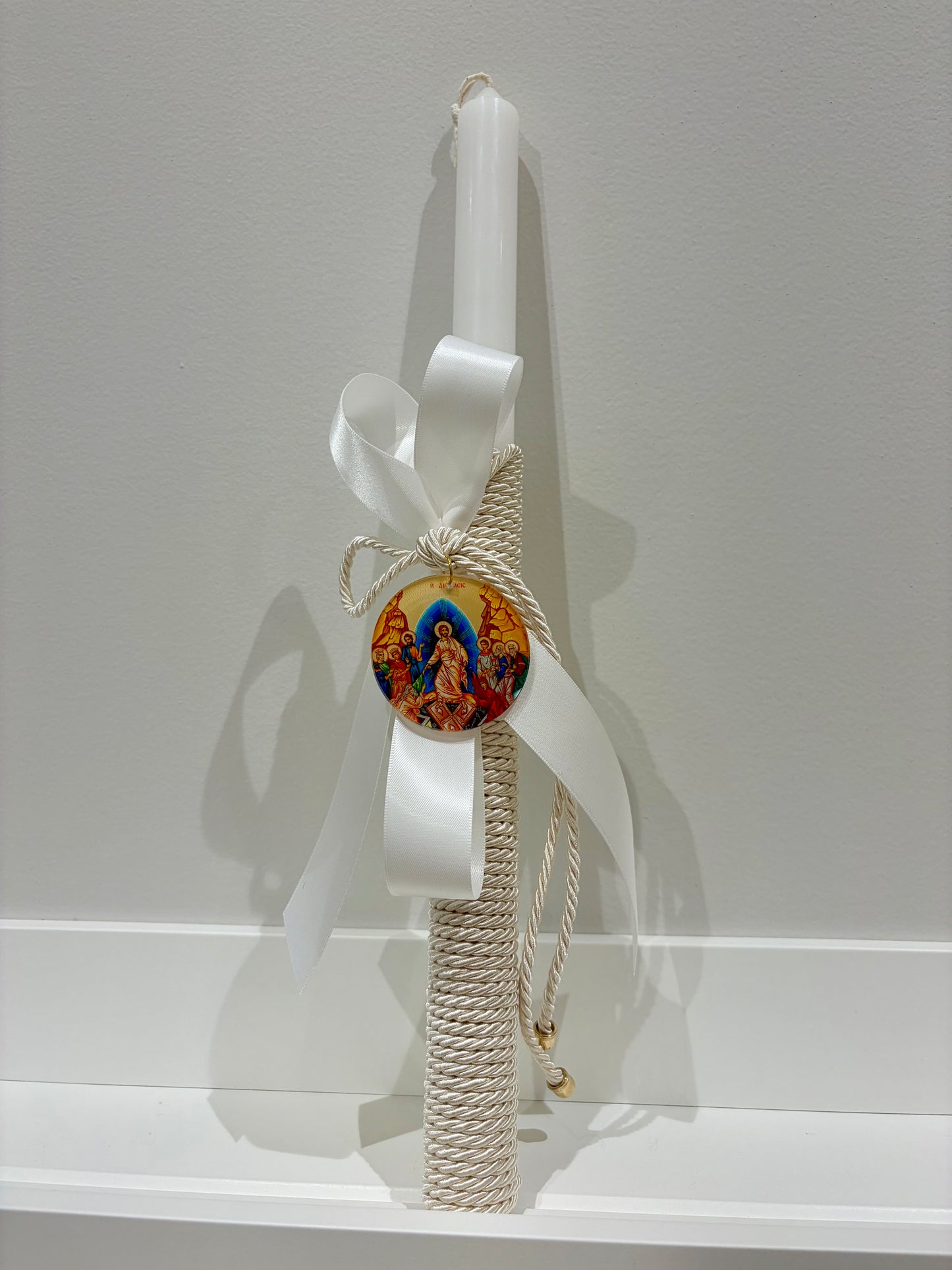 Anastasi Icon Ivory & White Greek Easter Candle/Lambatha