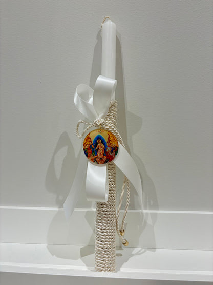 Anastasi Icon Ivory & White Greek Easter Candle/Lambatha