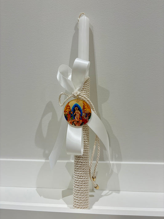 Anastasi Icon Ivory & White Greek Easter Candle/Lambatha