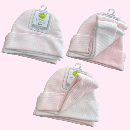 Premmie Caps 3pk - Pink/White
