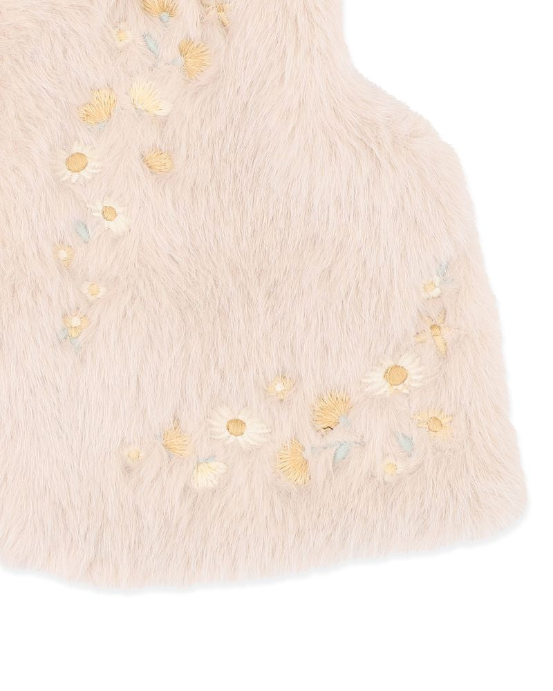 Winnie Embroidered Floral Faux Fur Vest - 4Y