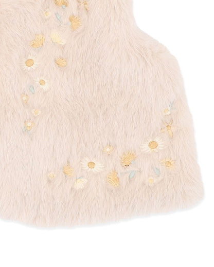 Winnie Embroidered Floral Faux Fur Vest - 4Y