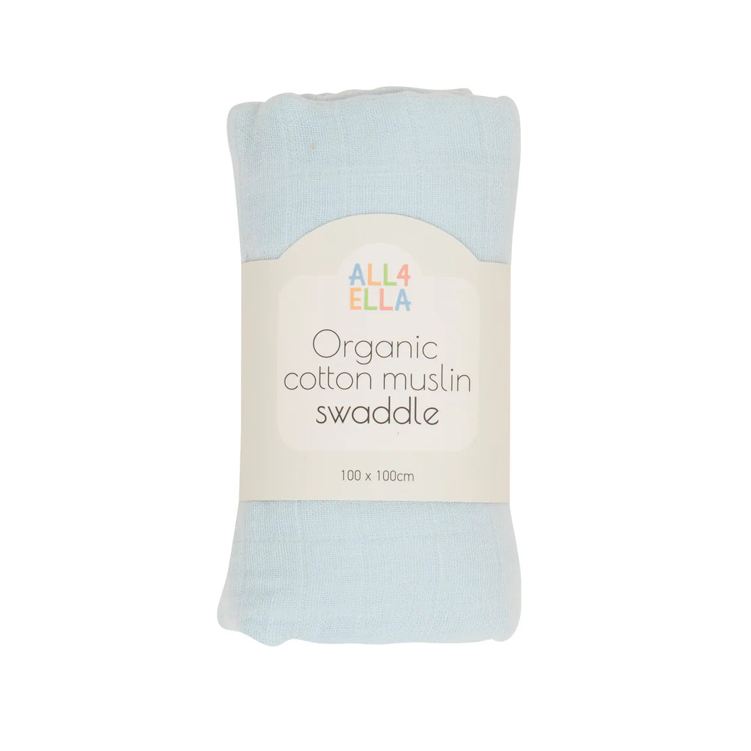 Organic Cotton Muslin Swaddle - Baby Blue