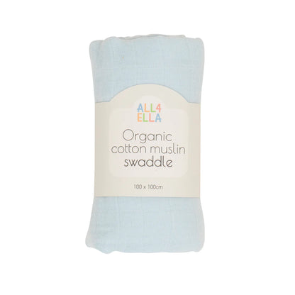 Organic Cotton Muslin Swaddle - Baby Blue