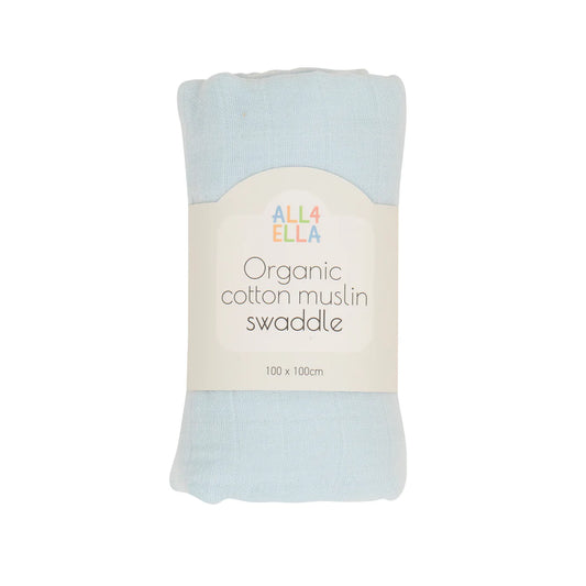 Organic Cotton Muslin Swaddle - Baby Blue