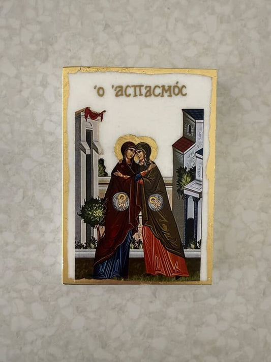 Visitation of the Theotokos to Elizabeth - White Marble