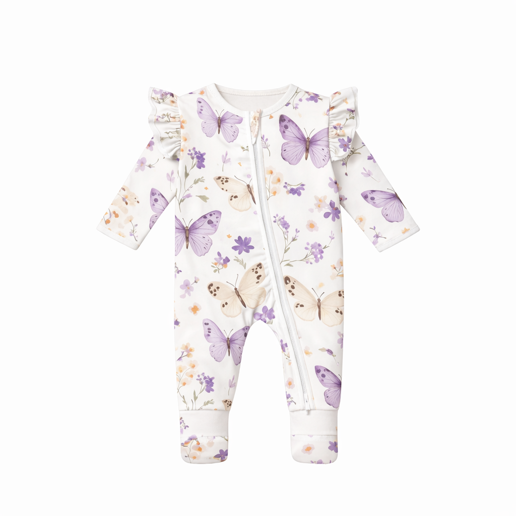 Bamboo Zipsuit - Lilac Butterflies