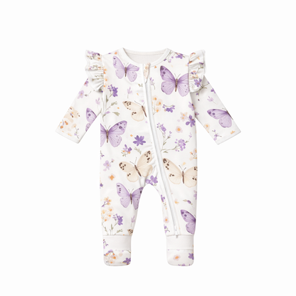 Bamboo Zipsuit - Lilac Butterflies
