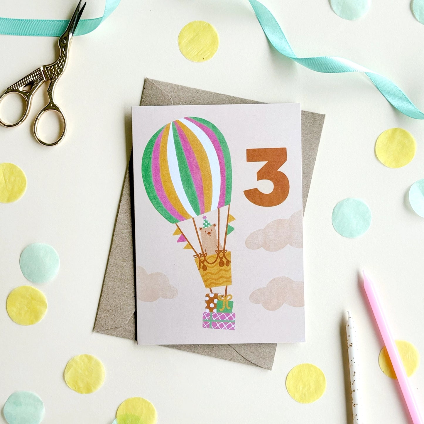3rd Birthday Bear Balloon Card